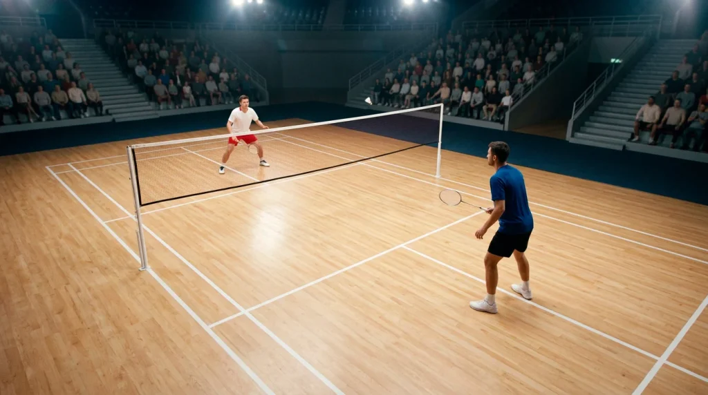 Internationale Badminton-Arena mit Center-Court und Zuschauerrängen als Bildmotiv zu BWF World Tour Wetten